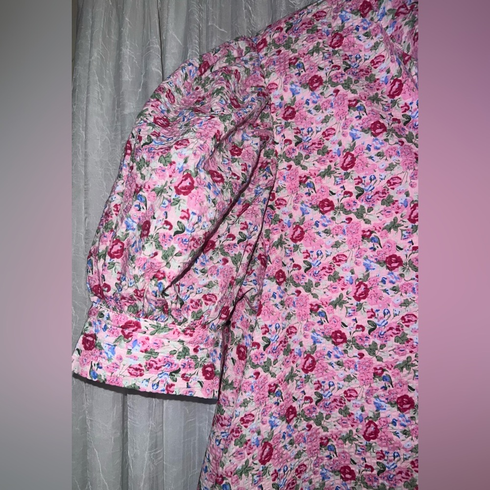 Women's Pink Floral Button-Front Midi Dress - Picture 8 of 11